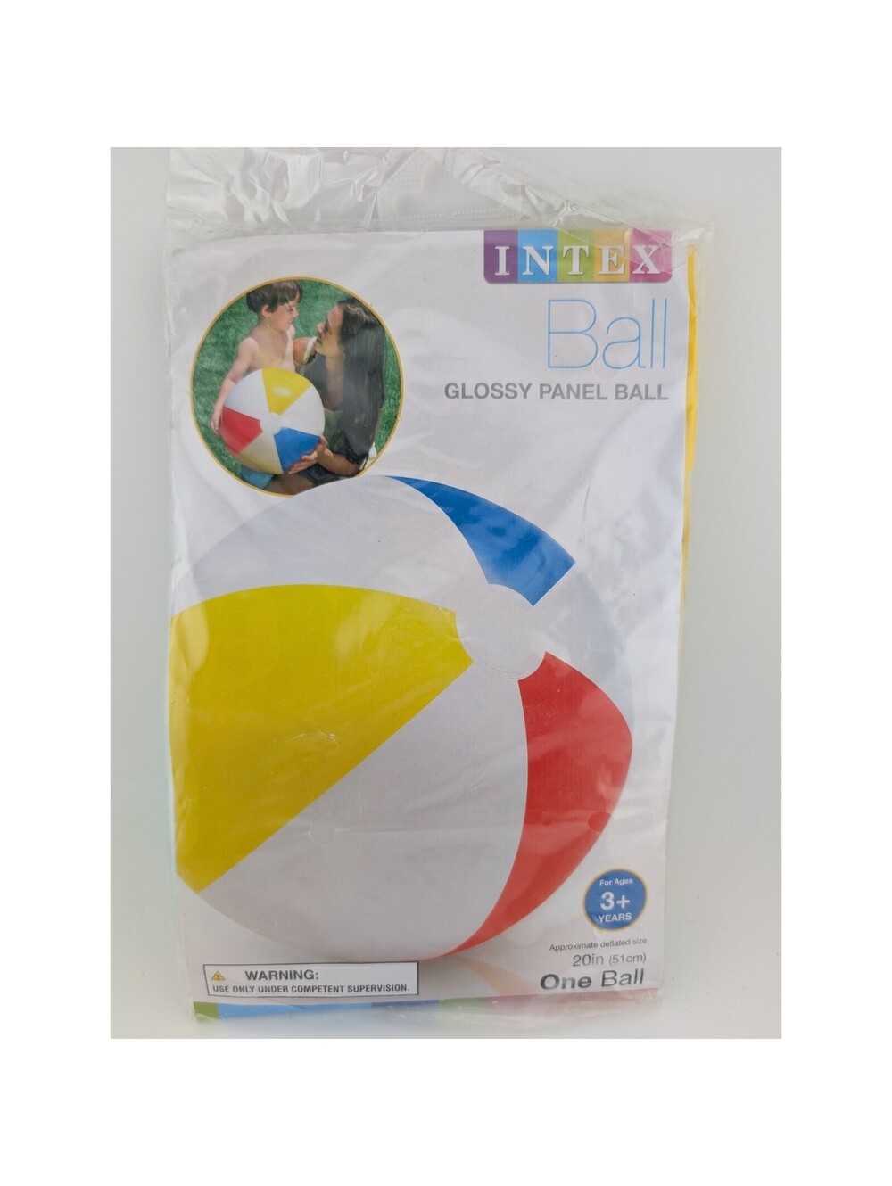 Intex 20" Beach Ball White Blue Red Yellow Glossy Panel Classic Pool Toy
